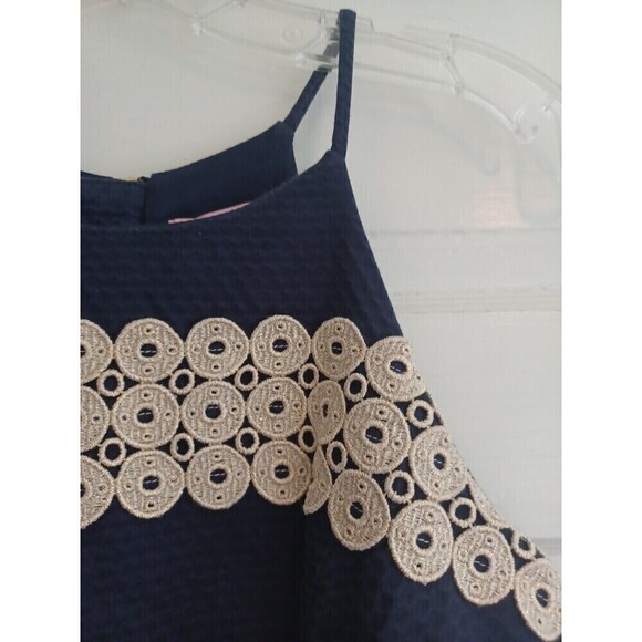 Lilly Pulitzer Annabelle mini dress 0 navy sleeveless gold trim classic preppy - Picture 2 of 9